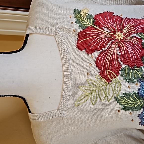 ALFRED DUNNER SWEATER SHORT SLEEVE PXL PETITE EMBROIDERY FLOWER VINTAGE - Picture 2 of 9